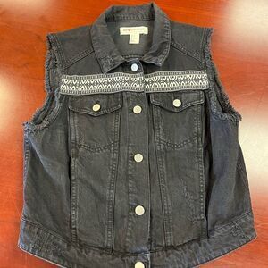 H&M X Coachella Black Denim Western Aztec Trim Festival Vest sz 12 EUC